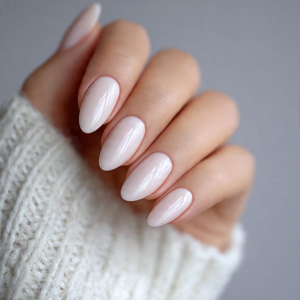 13 milky white january nails for almond