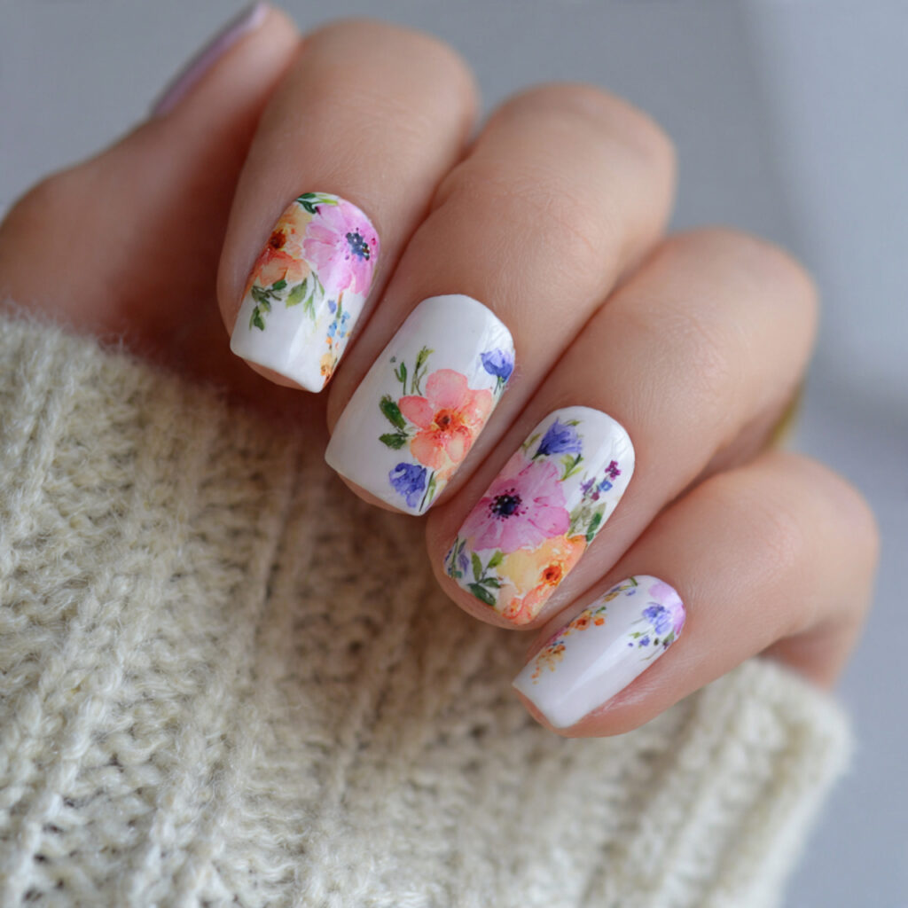 25 February Nails Feminine Ideas That Look Soft and Stylish 14 13 watercolor floral nails