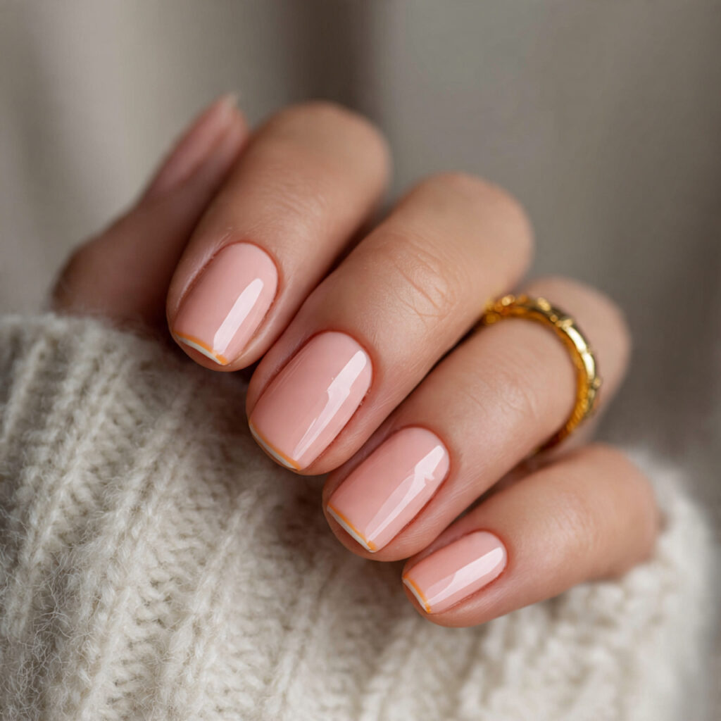 14 soft peach nails with minimal french