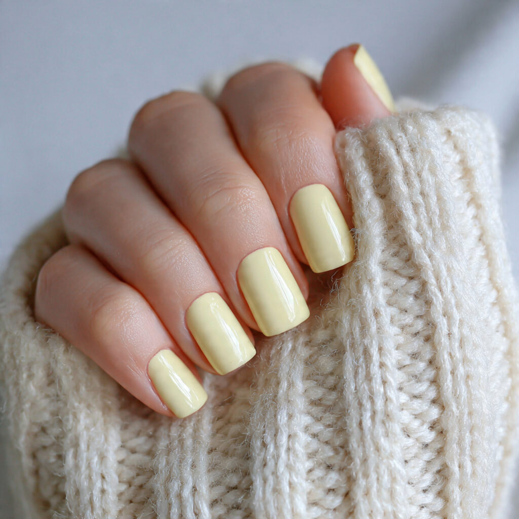 16 light butter yellow short nails