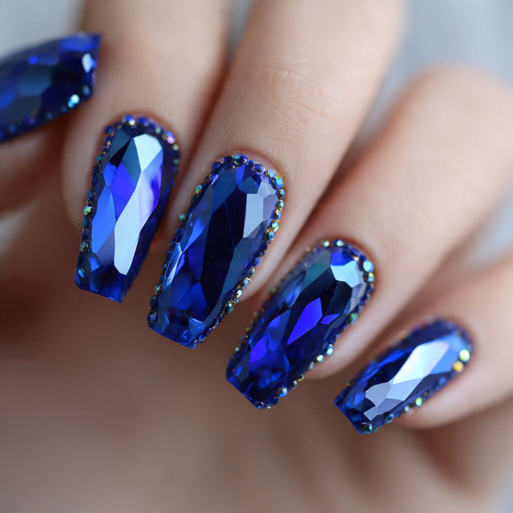 16 sapphire blue gemstone effect nails mimic