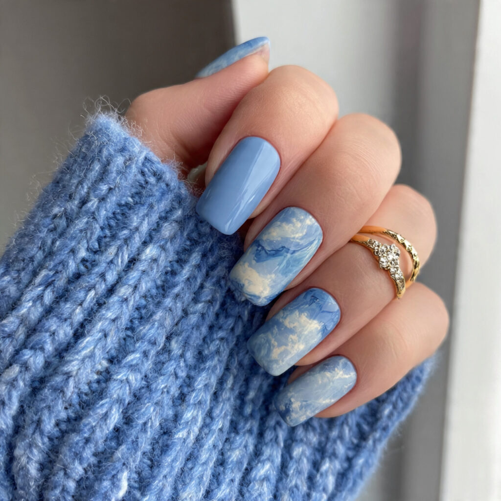18 soft blue january nails with cloudy