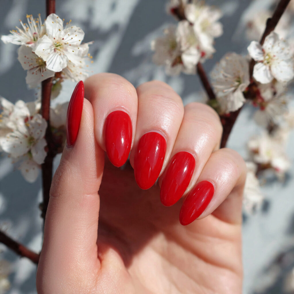1 classic red valentine nails almond shape