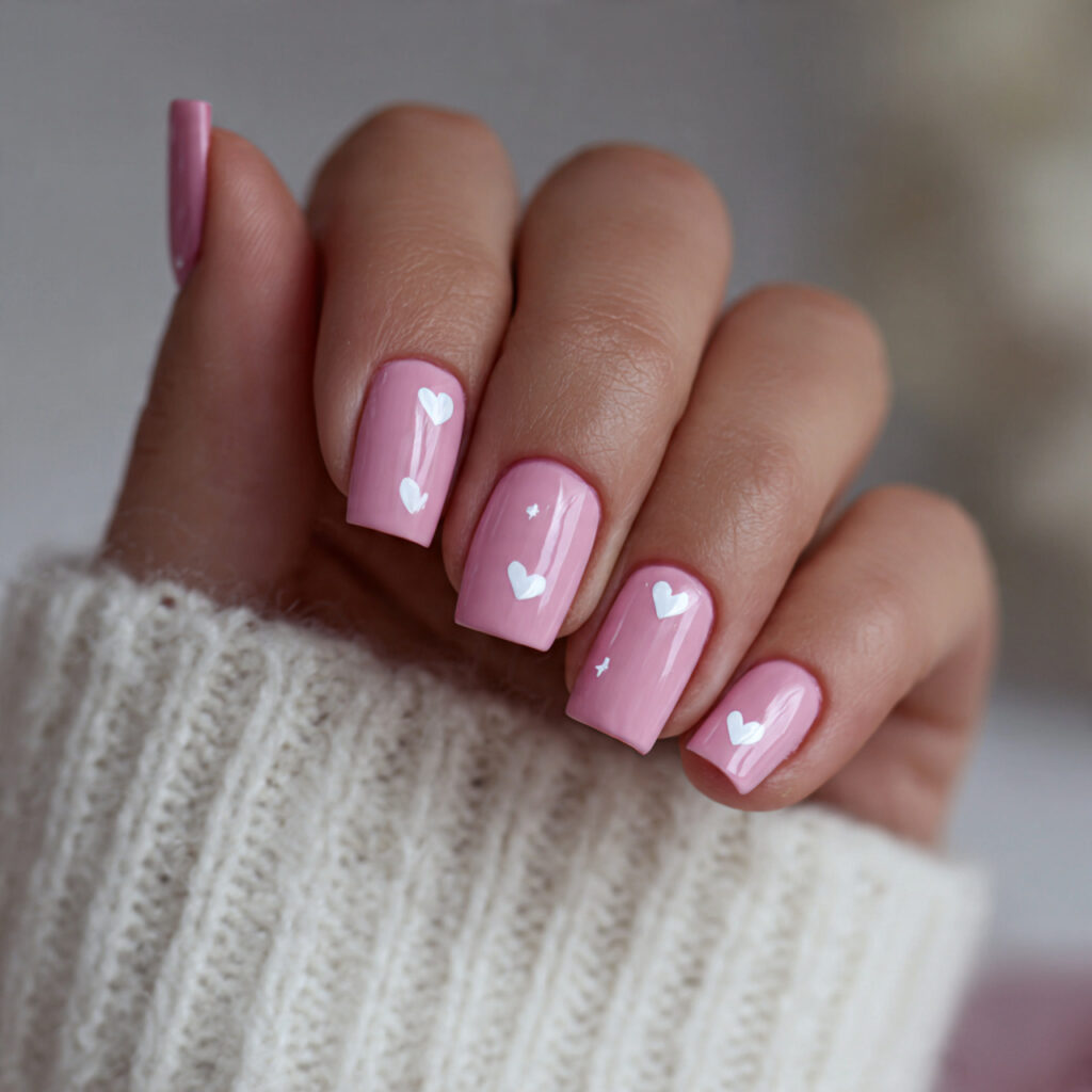 20 creamy pink nails with tiny side