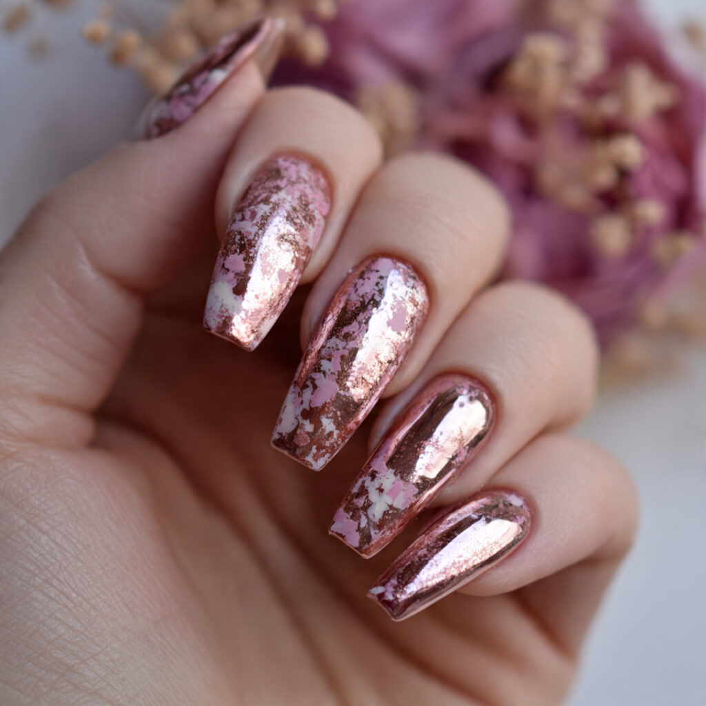 22 rose gold coffin valentine nails