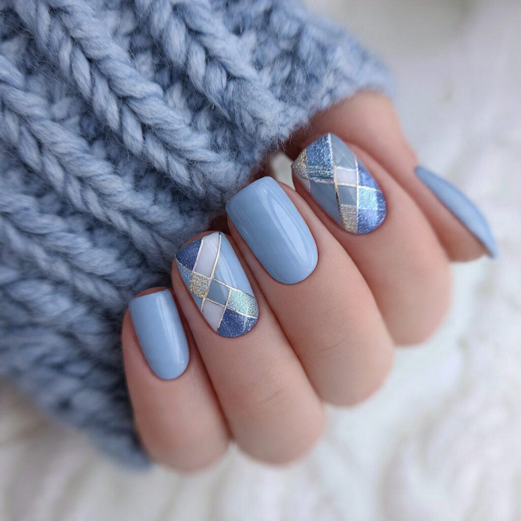 23 soft blue january nails with geometric