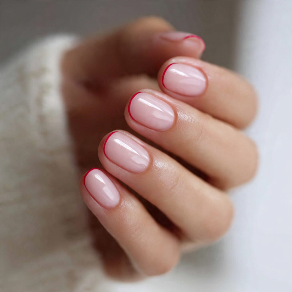 28 sheer blush nails with minimal red