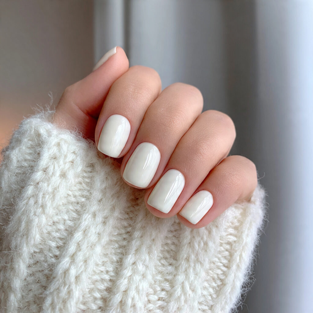 2 milky white january winter nails with
