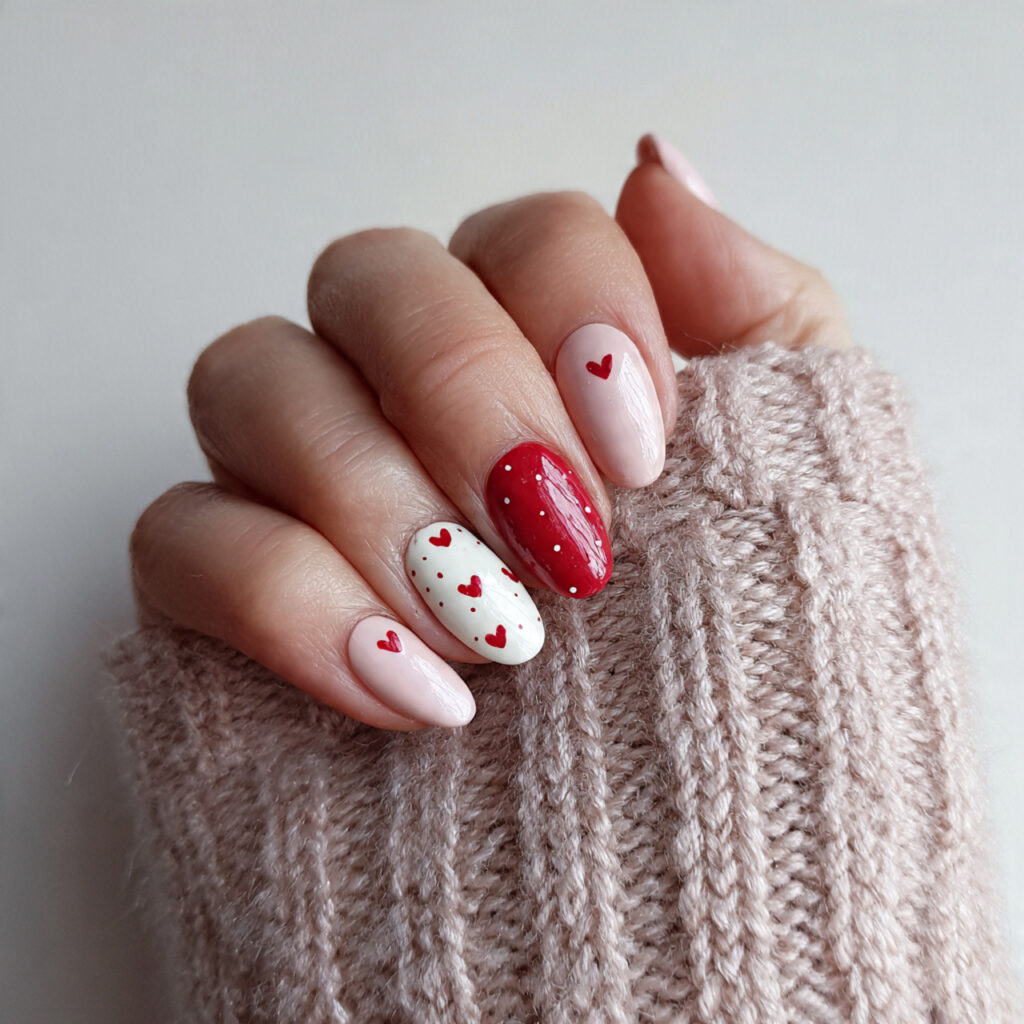 3 cozy valentine nails with tiny heart