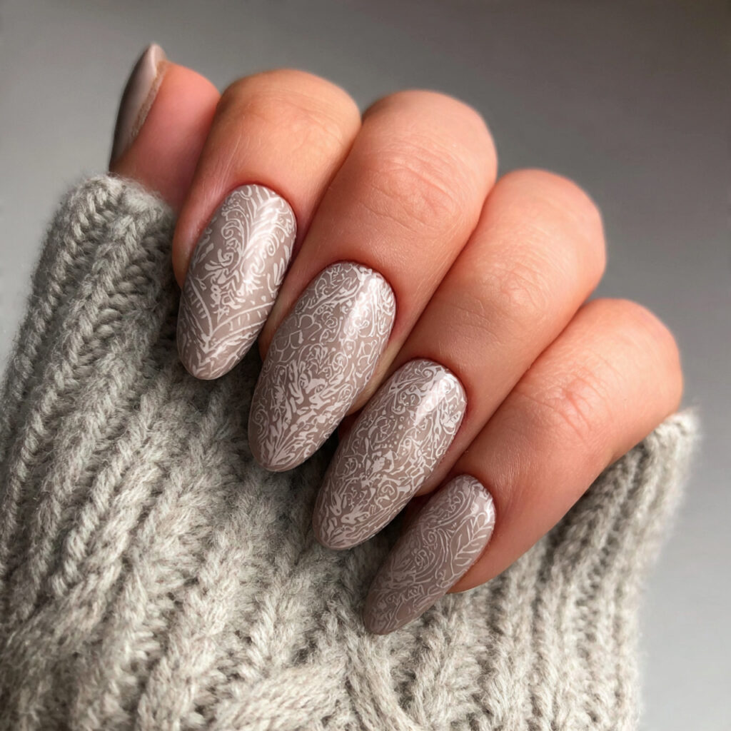 3 light taupe cozy february nails