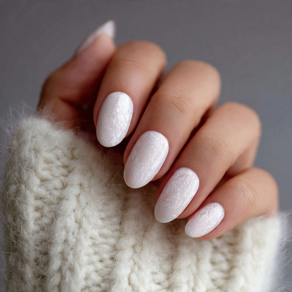 4 milky white january nails with sheer