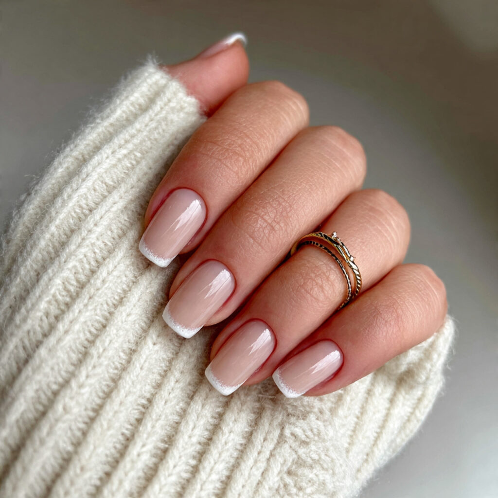 5 creamy beige nails with trendy micro