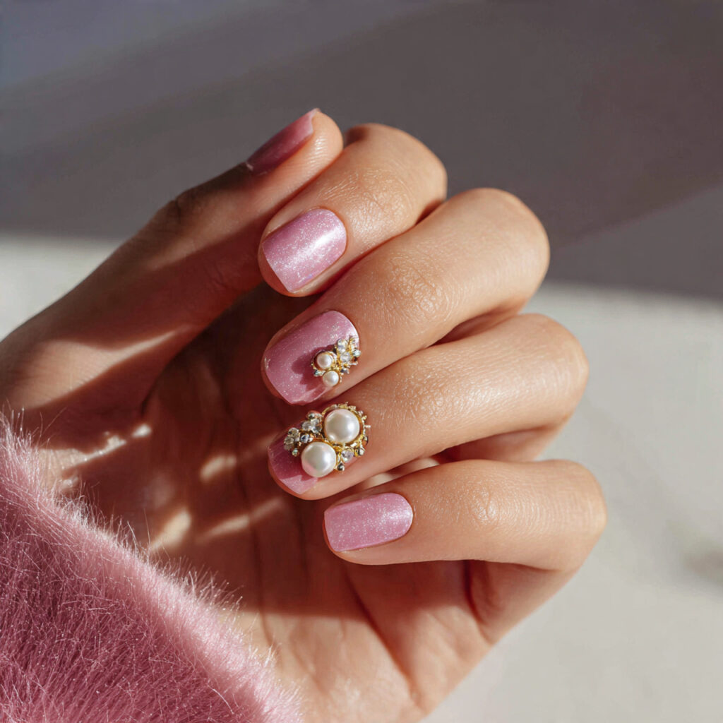 5 pearl embellished accent nail