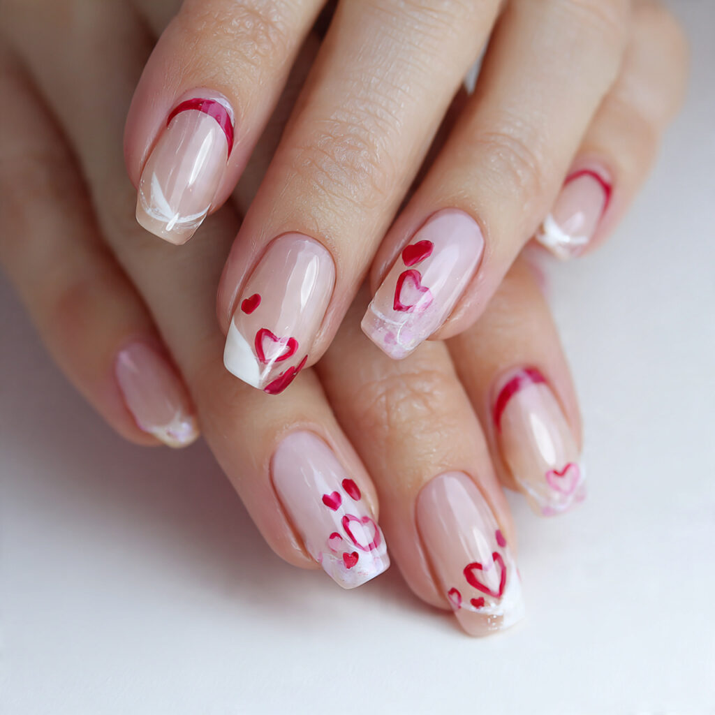 27 Heart Nail Designs for Romantic & Classy Nails 6 5 sheer base nails with floating heart