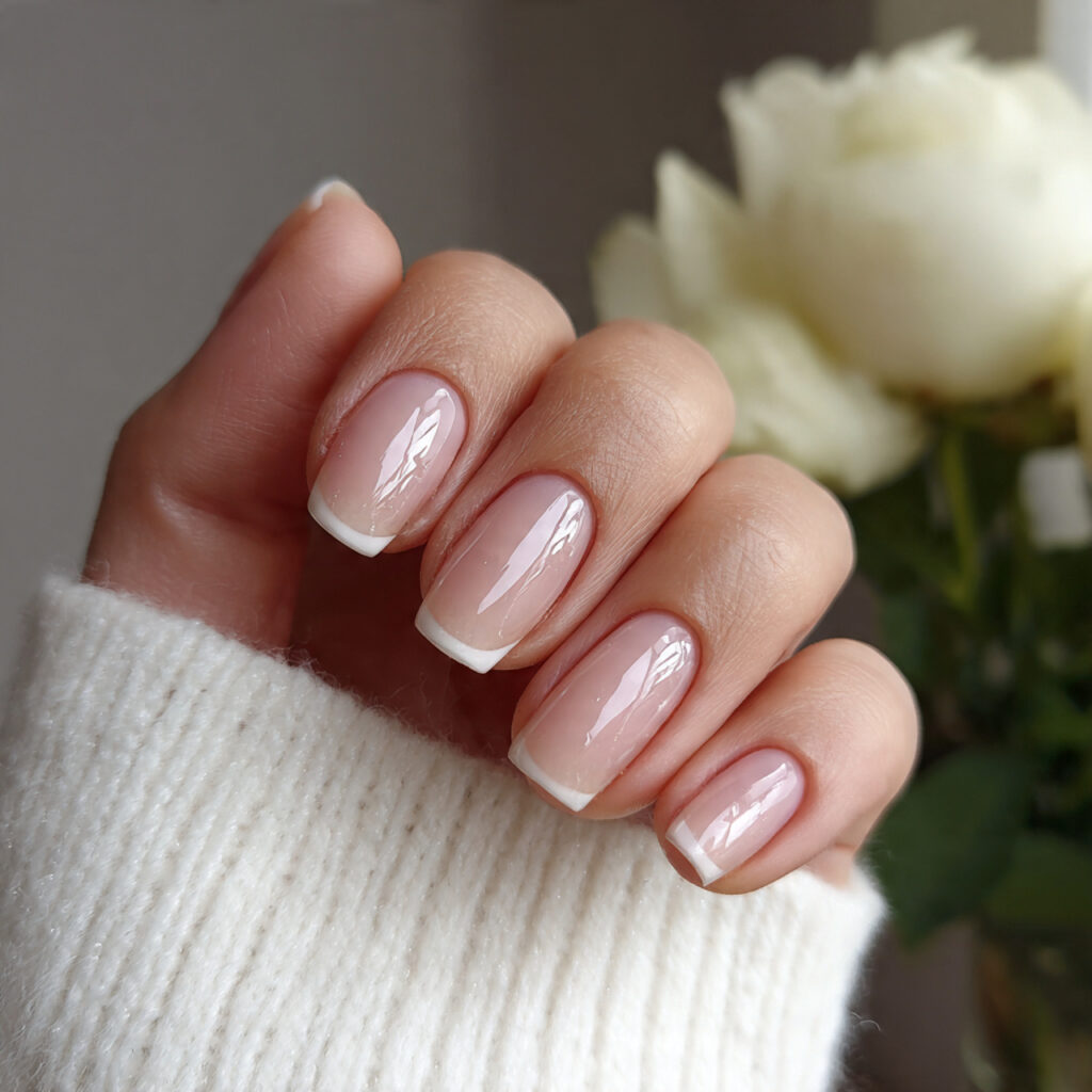 6 beige french tip january nails