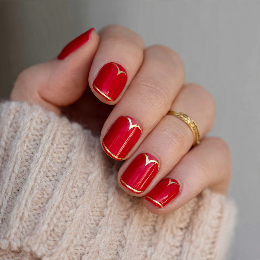 26 Red Valentine Nails Perfect for Short & Classy Designs 7 6 short red valentine nails with gold