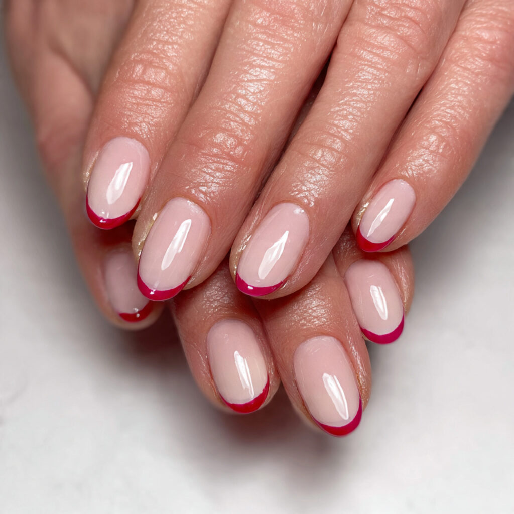 7 double french with pink and red