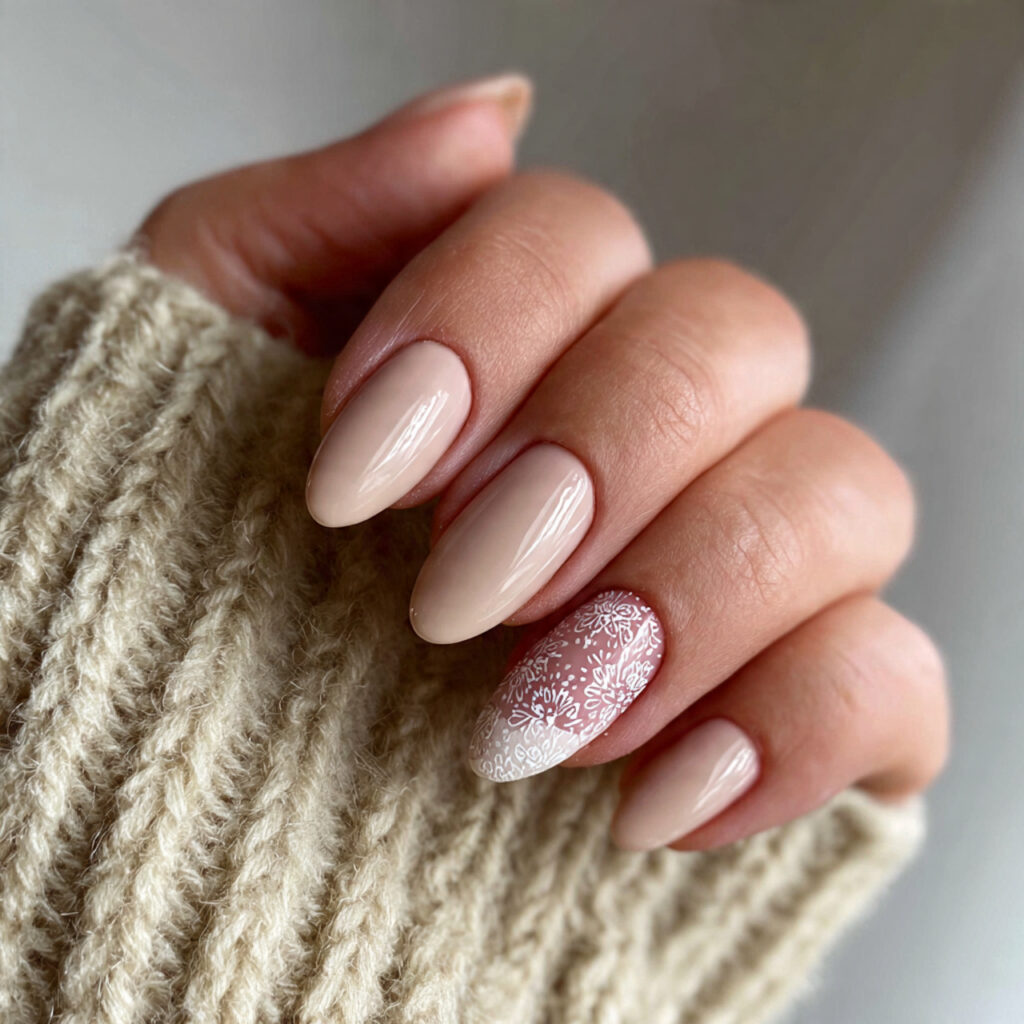 7 milky white january nails with beige