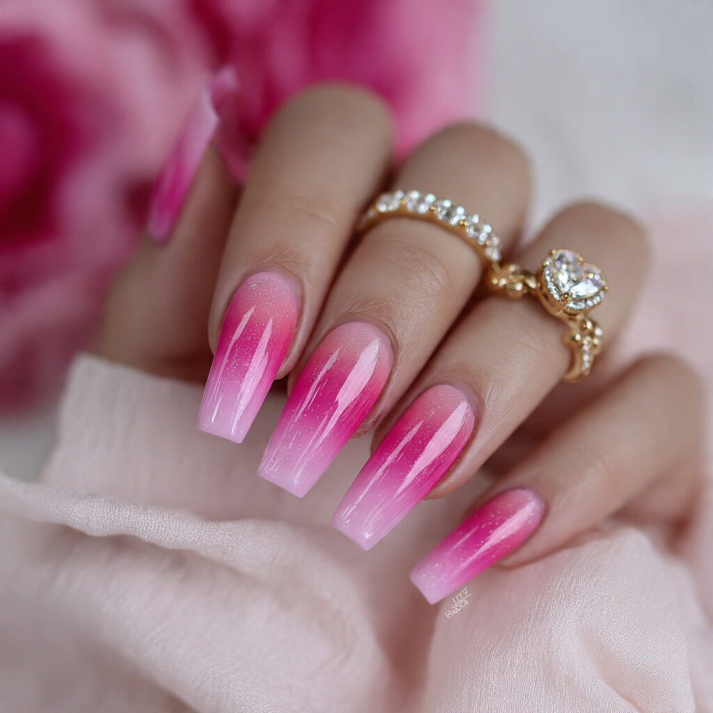 7 pink ombre coffin valentine nails