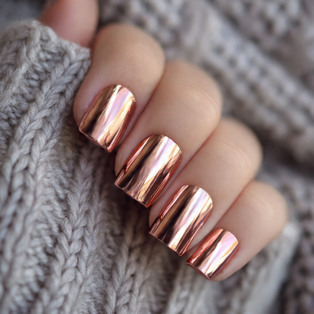8 rose gold chrome short nails