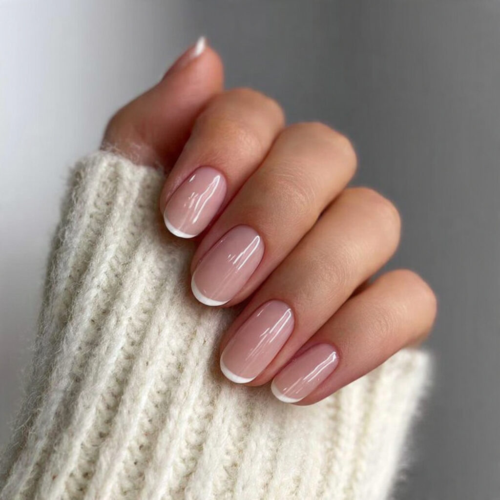 9 light taupe nails with minimal french