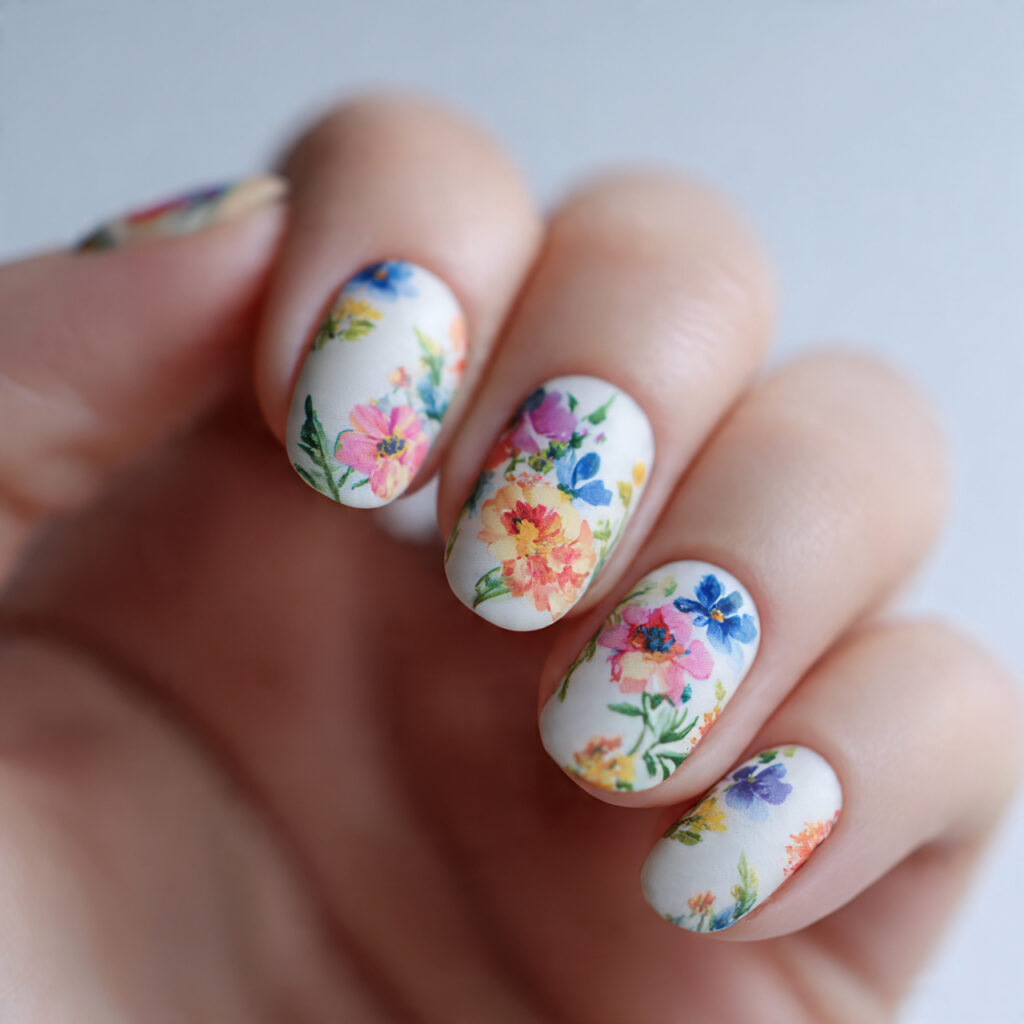 a matte finish gives wildflower nails a