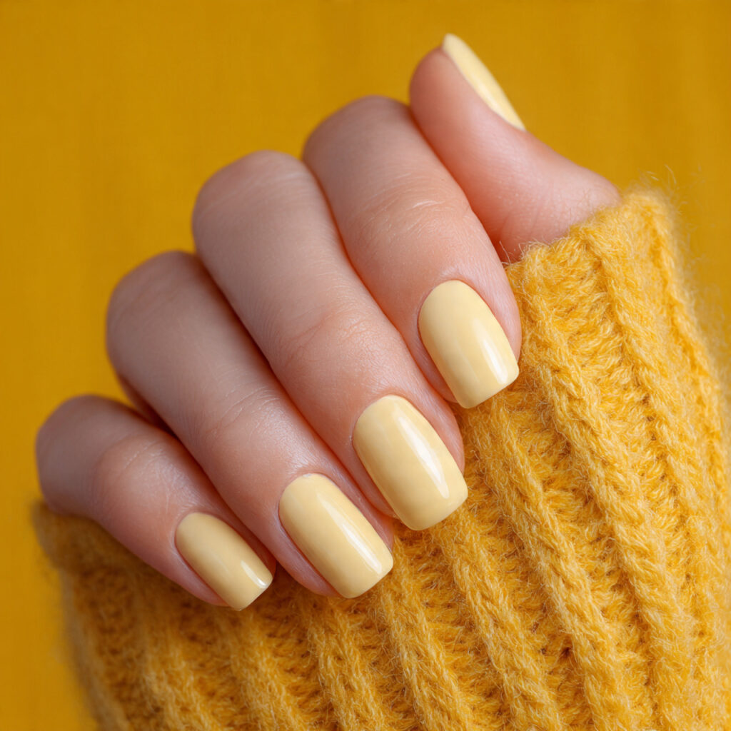 a nail with a butter yellow manicure