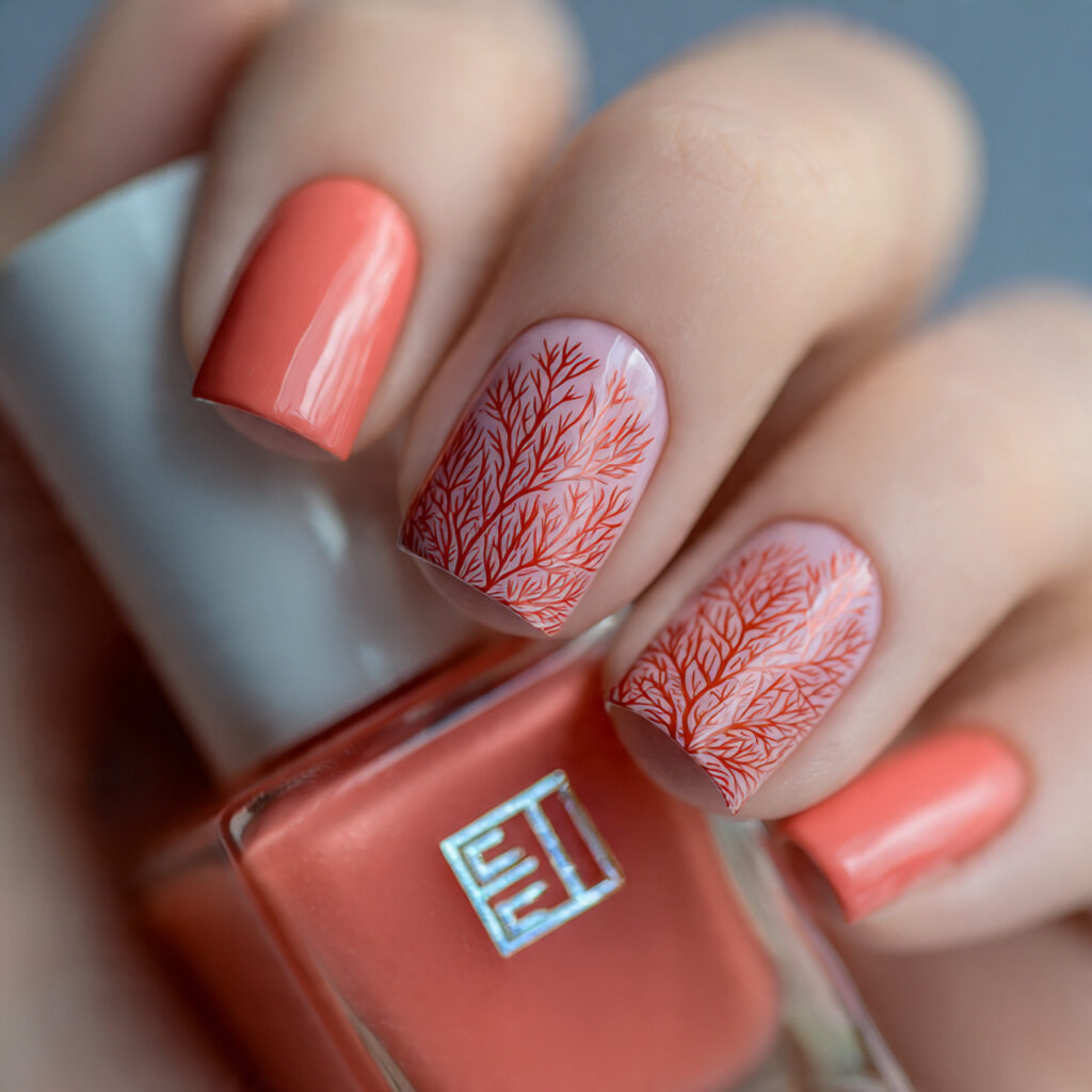 a nail with a coral whisper nail