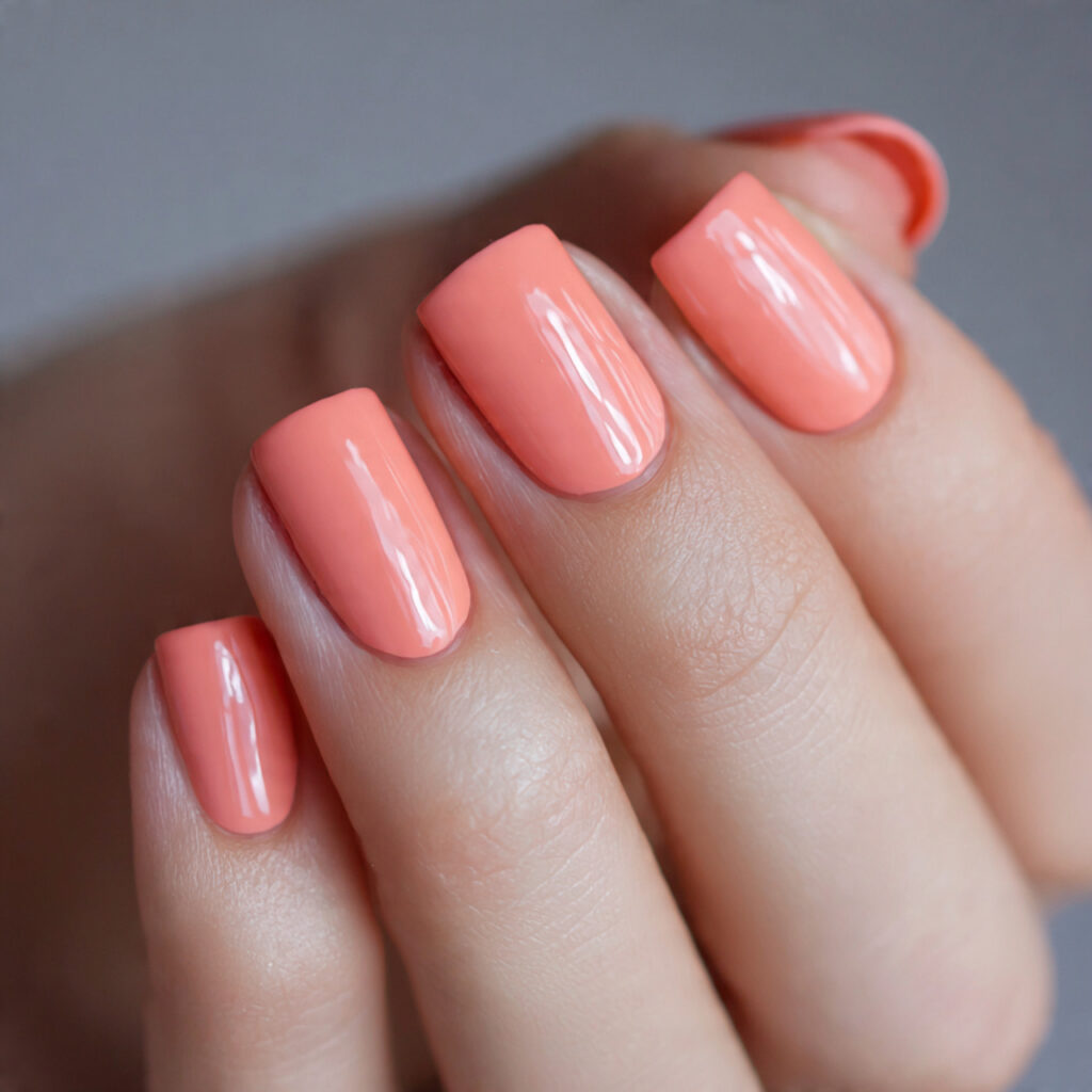 a nail with a warm vibrant peach