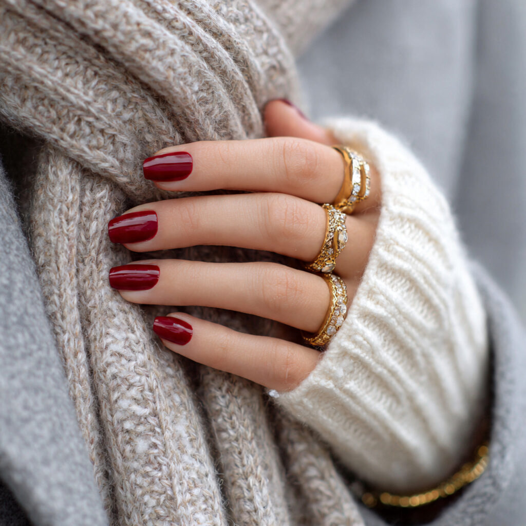 26 Red Valentine Nails Perfect for Short & Classy Designs 6 a person wearing a winter outfit with