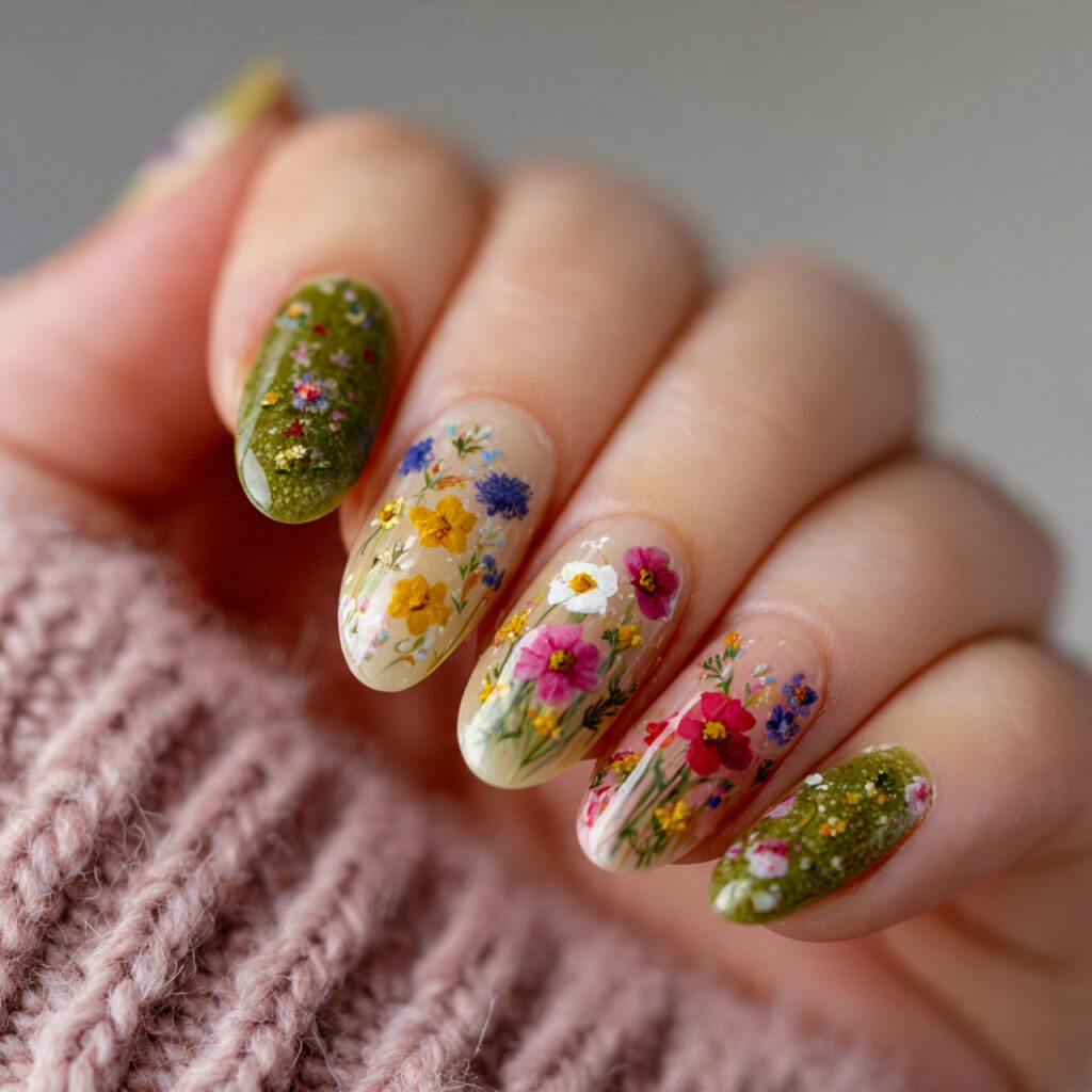 a wildflower meadow design for nails with