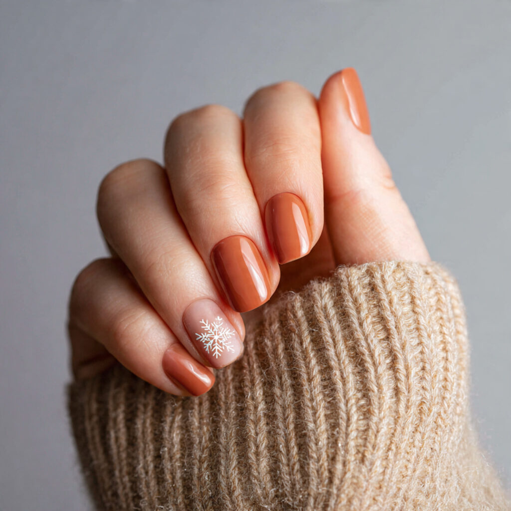 a woman s hand with warm colored nails and