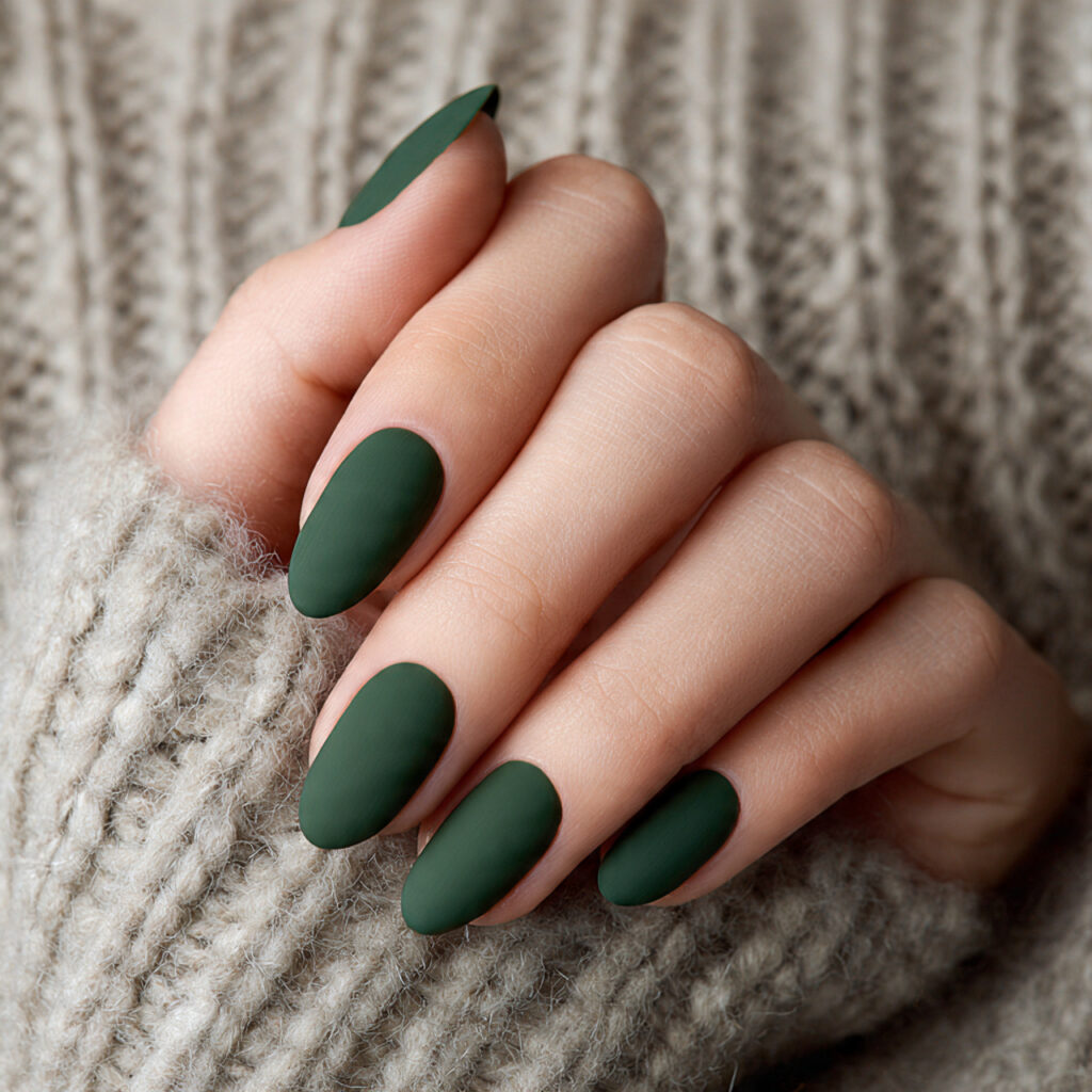 a woman s hands with forest green matte