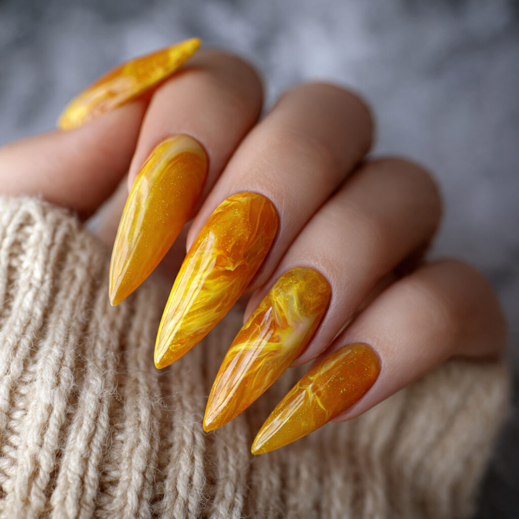 amber yellow stiletto nails
