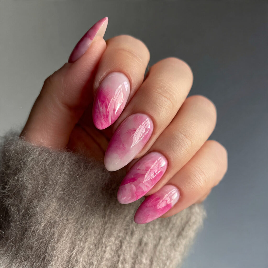 artistic valentine nails almond pink through soft