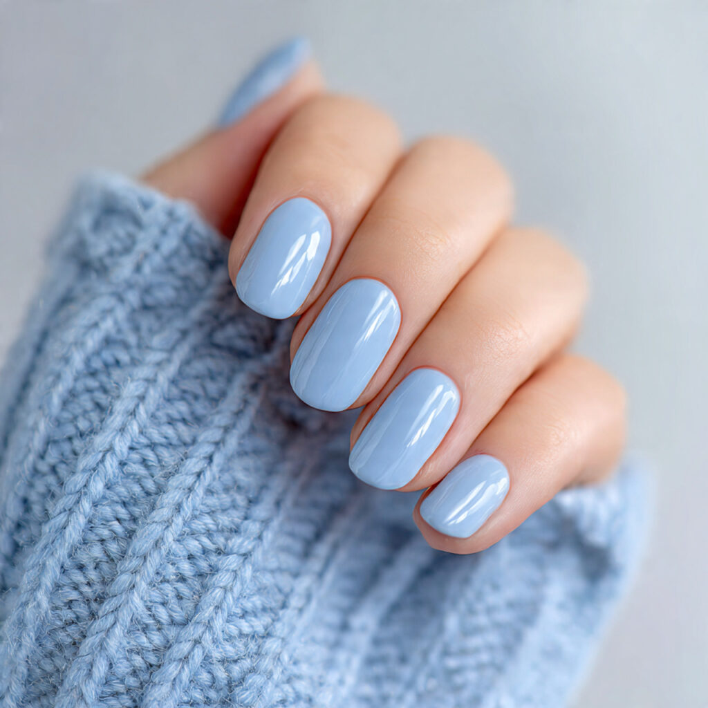 baby blue nails with a glossy topcoat