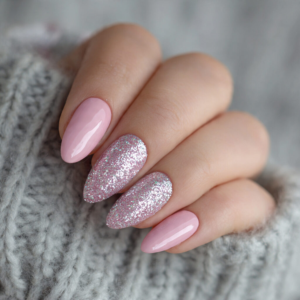 baby pink with silver glitter creates sweet