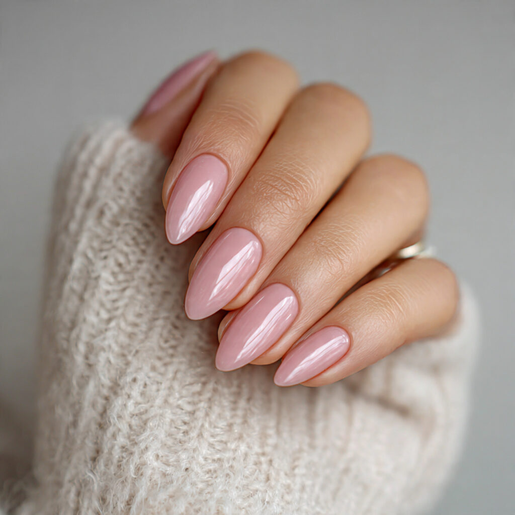 barely there pink tint creates natural valentine nails