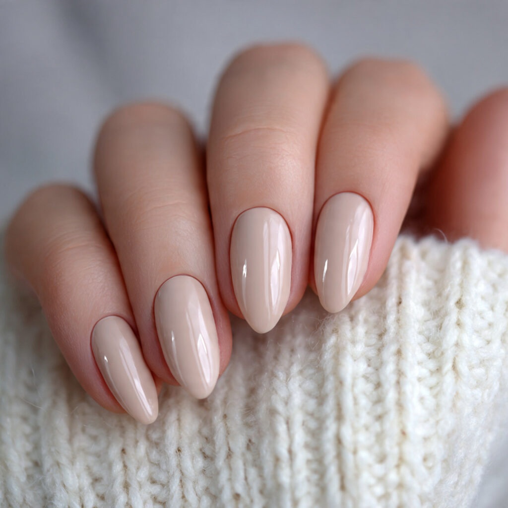 beige january nails on almond shapes feel