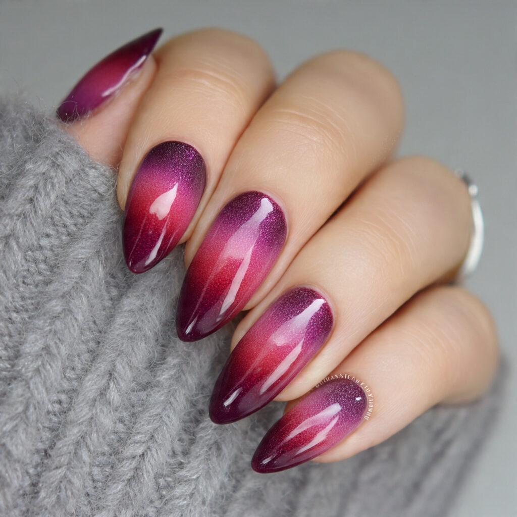 berry cat eye ombr nail art design