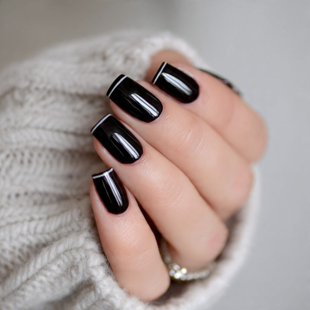 25 Black Nail Ideas That Look Bold, Chic, and Timeless 21 black nails with a thin french line