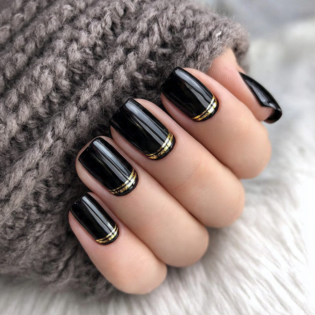25 Black Nail Ideas That Look Bold, Chic, and Timeless 8 black nails with gold accents create a