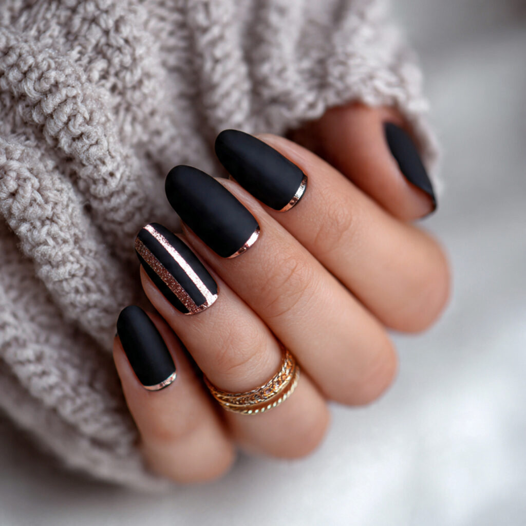 25 Black Nail Ideas That Look Bold, Chic, and Timeless 22 black nails with soft metallic details add