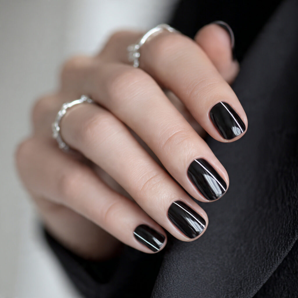 25 Black Nail Ideas That Look Bold, Chic, and Timeless 6 black nails with thin line art offer
