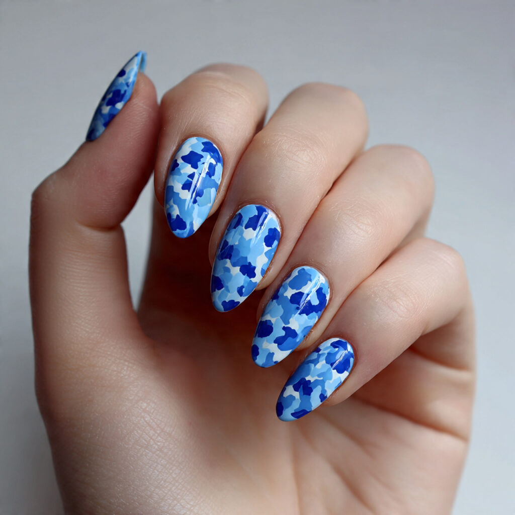 blue cow print nails