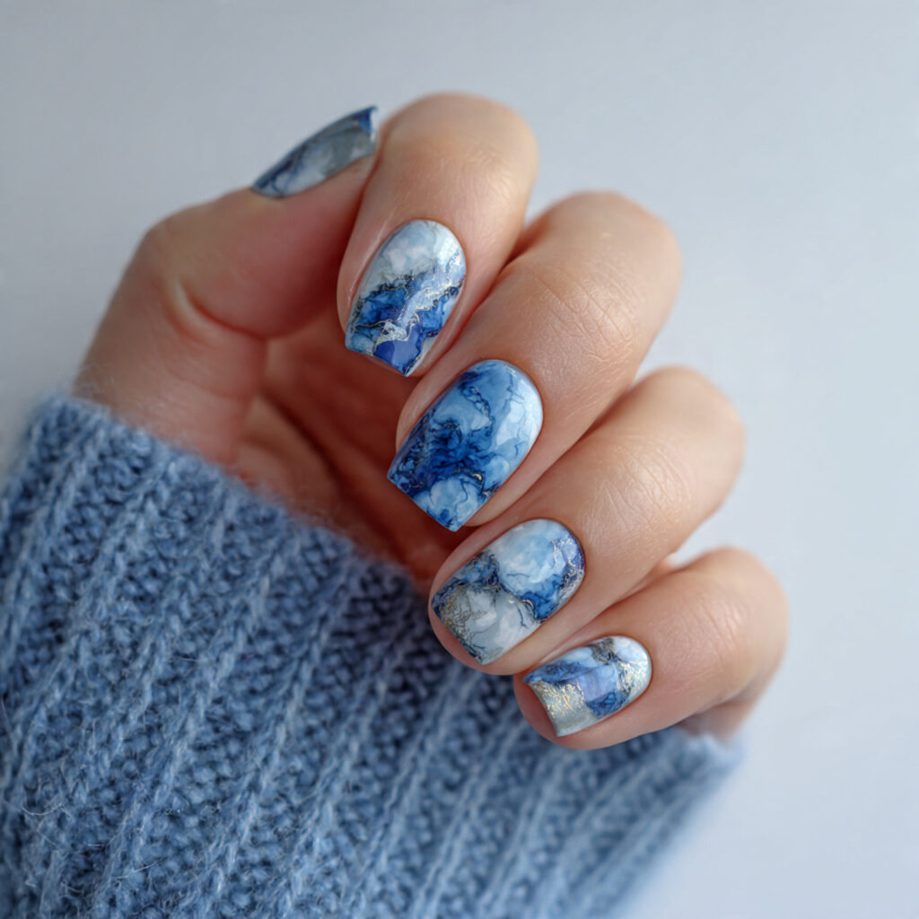 blue marble nails recreate natural stone s elegant