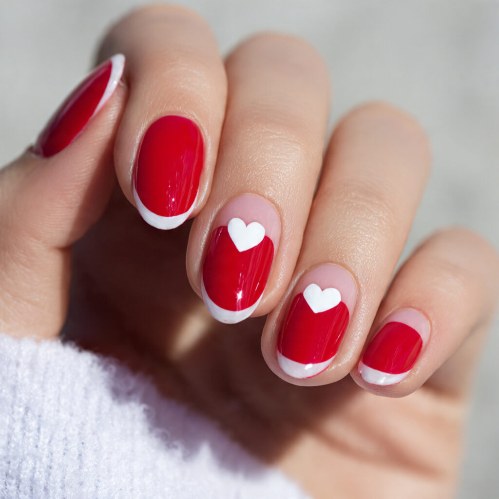 bold valentine nails and almond french that