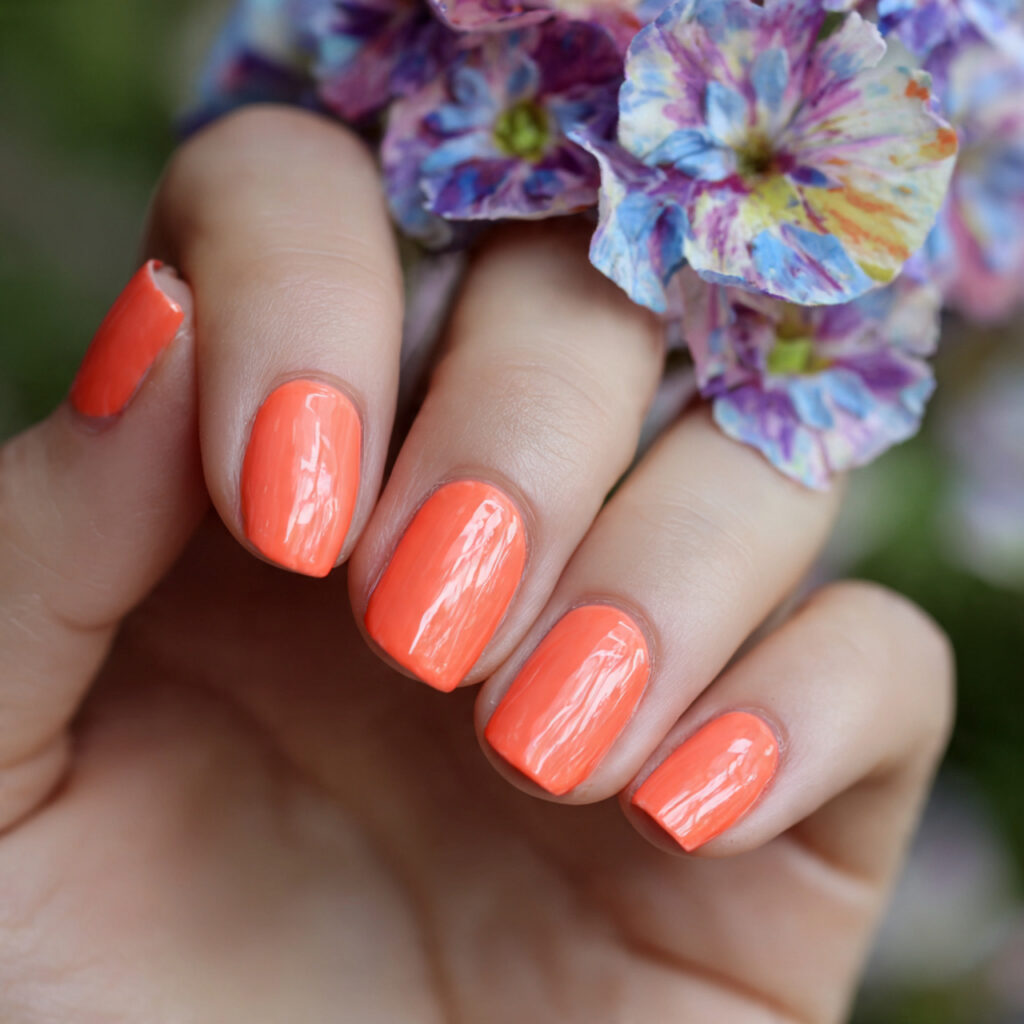 bright coral nails