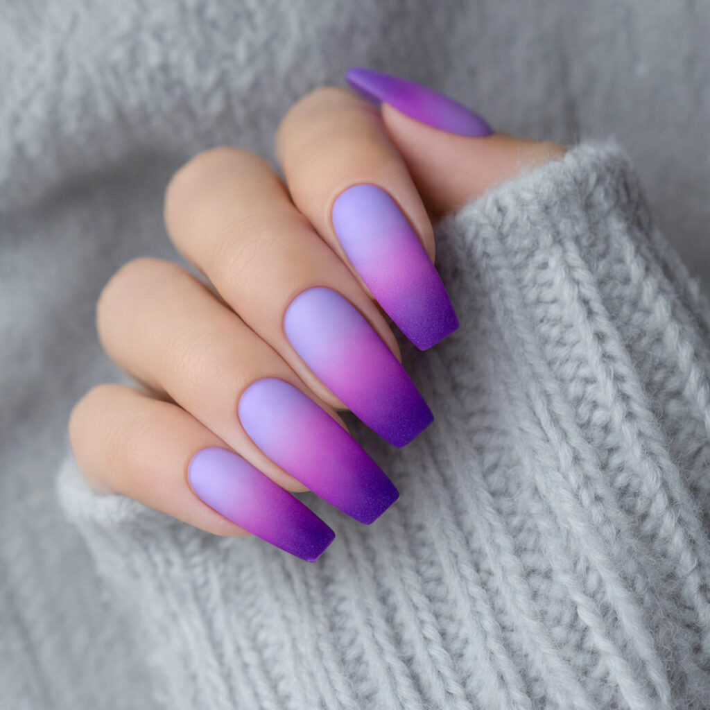 bright purple ombr nails transition from light