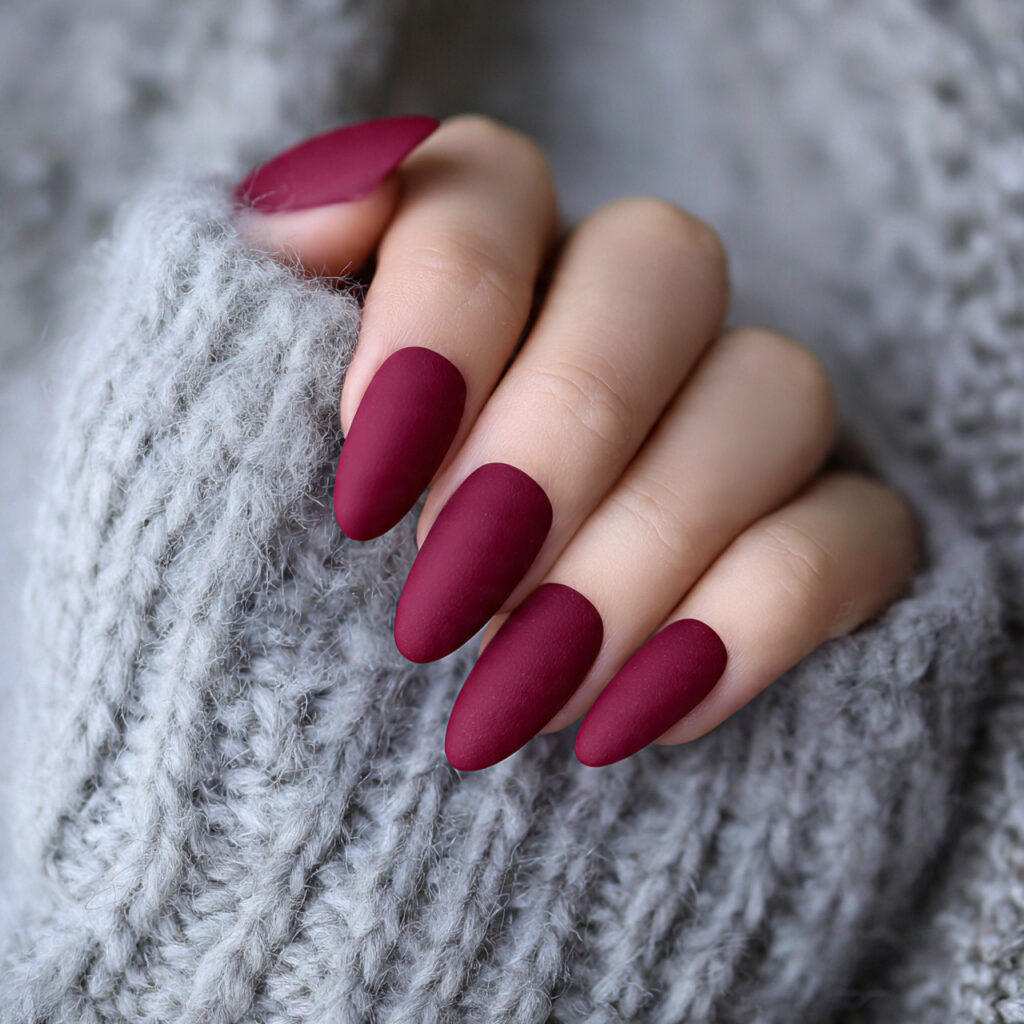 burgundy matte almond nails create a bold